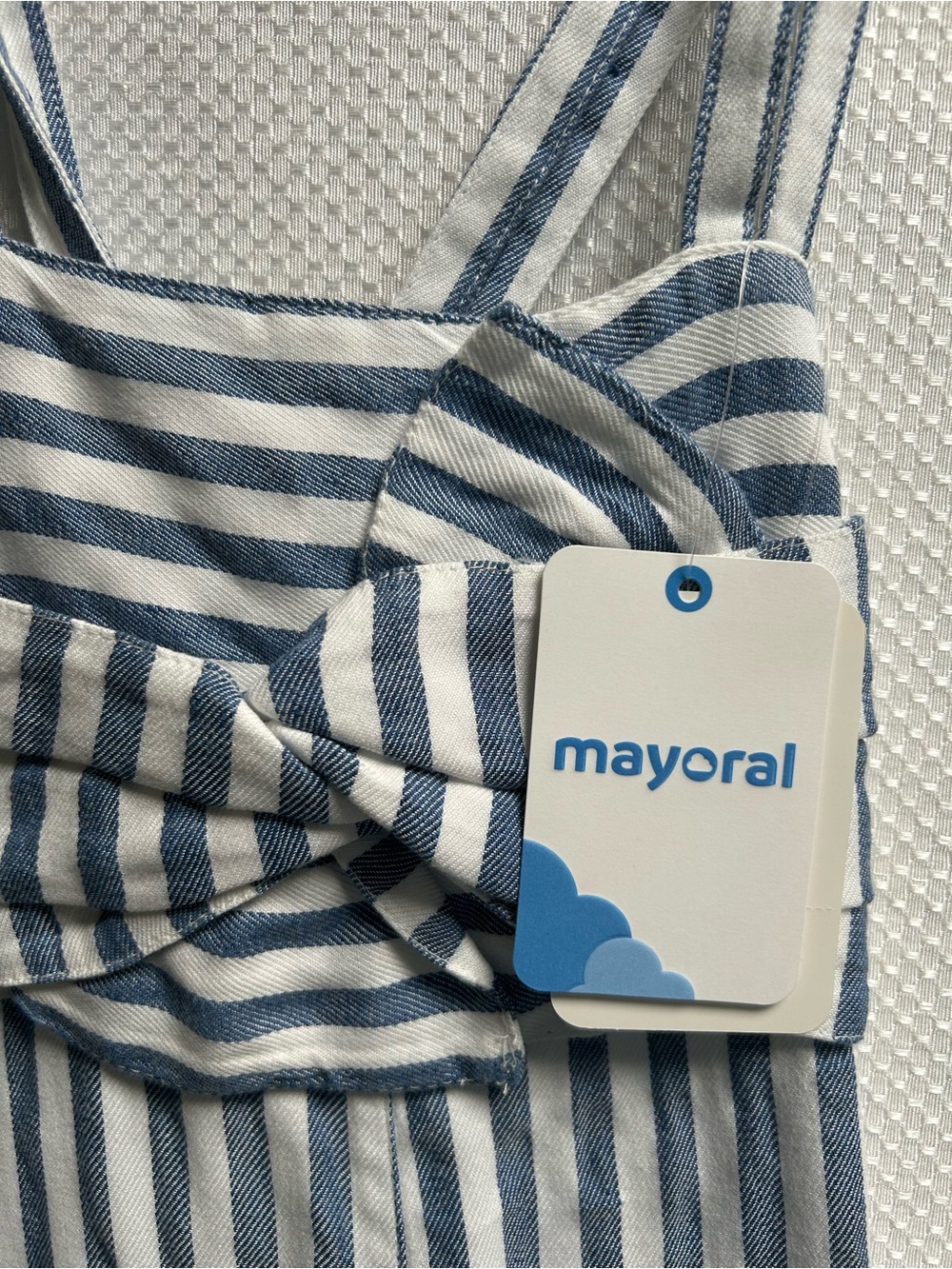 Mayoral Blue and White Striped Girls' Knot-Front Romper/Jumpsuit.NWT - Picture 2 of 7